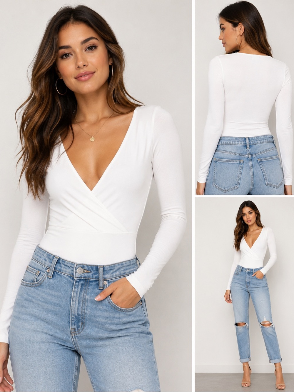 WORN ONCE Forever 21 Women’s White Long Sleeve Wrap Bodysuit Size Medium